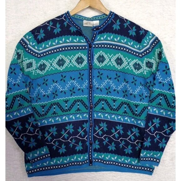 Vintage First Issue Womens L Button Up Sweater Cardigan Aztec Southwest Cotton - Picture 7 of 16